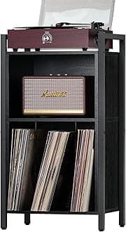 Black record player stand