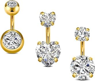 Belly Rings - Short Bar Belly Button Rings in Surgical Steel with Opal Stones - 6mm & 10mm