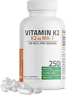 Vitamin K2 as MK-7 Menaquinone 100 mcg Non-GMO, 250 Capsules