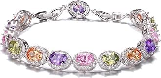 Oval Ladies Tennis Bracelet Inlay Garnet White Topaz Amethyst Citrine Peridot Pink Topaz 7 to 8 inch