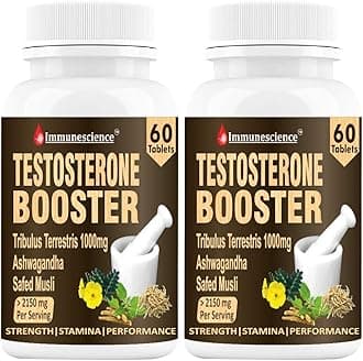 Testosterone Booster Supplements For Men With Tribulus 1000mg, Ashwagandha tablet, Safed Musli, gym, Muscle Growth Energy Strength & Stamina booster Supplement-60 tablets (Pack of 2)