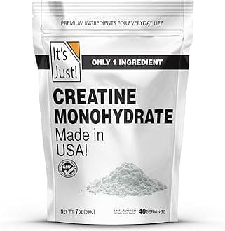 It's Just! - Creatine Monohydrate Powder, Pure Creatine Powder, Made in USA, 3rd Party Lab Tested, 5g Per Serving, Scoop Included, No Fillers, No Added Flavor (Unflavored, 200g / 40 Servings)