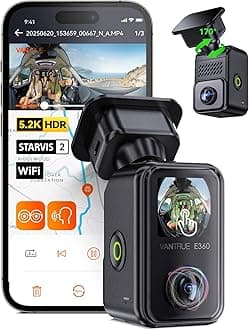 E360 ACE 5.2K 360° Panoramic WiFi Dash Cam, Handheld Action Camera, STARVIS 2, HDR, IR Night Vision, Front Rear Inside Dashcam, Voice Control, GPS, 24/7 Parking Mode, Support 512GB Max
