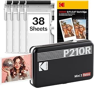 KODAK P210R Mini 2 Retro, Mini Photo Printer 2.1x3.4, 68 Photos Included, Wireless Bluetooth, Compatible With iOS & Android Smartphones, 4PASS Printing Technology, Black