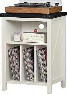 Joaxswe Record Player Stand with Vinyl Record Storage,White Record Player Table Holds up to 160 Albums,Large Wood Turntable Stand Cabinet Dispaly Shelf for Living Room,Bedroom,Office