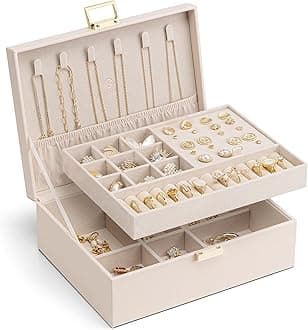 Vlando 2 Layer Jewelry Box Large Jewelry Organizer for Women Removable Jewelery Tray for Necklace Earrings Rings Bracelets Jewelry Boxes Valentines Day Gifts for Self (Light Pink)