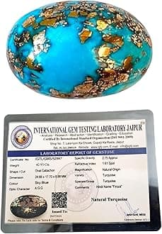 IGL Natural Firoza Turquoise Beautiful Pure Lab Certified Firoza/Feroza Gem approx 42.93 Carat Beautiful Exclusive Gemstone for Peace, Protection Name and Fame for Men and Women