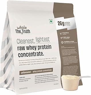 - Whey Protein Concentrate Unflavoured |1 kg (2.2 lbs) | 26g Protein per scoop | 6.4g BCAA | No Adulteration | Clean and Light | Muscle Building | Vegetarian