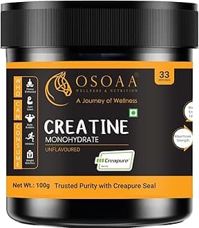 - OSOAA 100% Creapure from Germany, Micronized Creatine Monohydrate Powder - 100g | 3g Creatine/Serving | Pre/Post Workout Supplement for Muscle Repair & Recovery | Supports Athletic Performance & Power