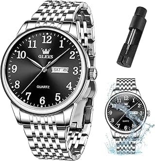 OLEVS Mens Watch Stainless Steel Analog Quartz Watches for Men Day Date Easy Read Diamond Waterproof Dress Luxury Classic Casual Big Face Blue/Black/Gold/Silver Roman Arabic Numerals Men's Wrist Watch