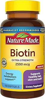 Nature Made Biotin 2500 mcg Extra Strength, Biotin Supplements Support Healthy Hair Skin & Nails, 150 Softgels, 150 Day Supply