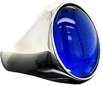 Men Silver Engraved Ottoman Style Sapphire Ring
