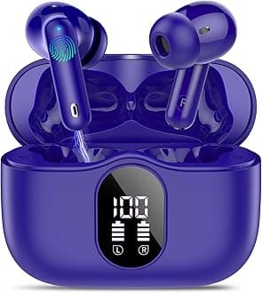 Wireless Earbuds, Bluetooth 5.4 Headphones Bass Stereo, Ear Buds with Noise Cancelling Mic, IP7 Waterproof in Ear Earphones, 36H LED Display Bluetooth Earbuds for Laptop Pad Phones Sports, Dark Blue