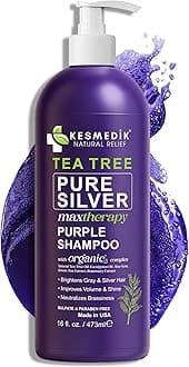 KESMEDIK Tea Tree Purple Shampoo with Rosemary & Aloe, Professional Anti Brass Toner, Removes Yellow Tones for Gray, Bleached, White & Blonde Hair, Nourishes & Refreshes Scalp, Sulfate-Free, 16 fl oz