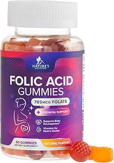 Folic Acid Gummies for Women, Essential Prenatal Vitamins for Mom & Baby, Prenatal Gummy Supplement, B9 Chewable Extra Strength Folate Supplement for Before, During, and After Pregnancy - 60 Gummies