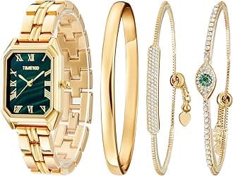 Women's Rectangle Bracelet Watch Set Premium Crystal Accented Bangle Watch Silvery W50889L