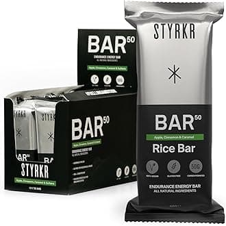 BAR50 Energy Bars - Pack of 12 Rice Bars for Cycling & Running - Apple, Cinnamon & Caramel Flavour - Approved by Endurance Athletes - 50g of Carbs via Advanced Dual-Carb Formulation - 12x Pack