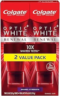 Colgate Optic White Renewal Teeth Whitening Toothpaste, Enamel Strength, 2 Pack, 3 Oz Tube