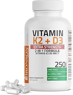 Vitamin K2 (MK7) with D3 Extra Strength Supplement Bone and Heart Health Non-GMO Formula 10,000 IU Vitamin D3 & 120 mcg Vitamin K2 MK-7 Easy to Swallow Vitamin D & K, 250 Capsules