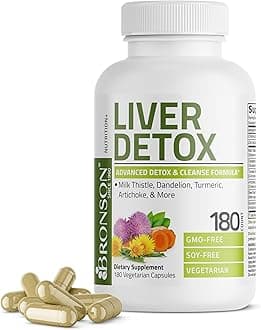 Bronson Liver Detox Advanced Detox & Cleansing Formula Supports Health Liver Function with Milk Thistle, Dandelion Extract, Turmeric, Artichoke Leaf & More, Non-GMO, 180 Vegetarian Capsules