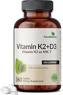 Vitamin K2 with D3, 2 in 1 Support, 5000 IU Vitamin D3 & 90 mcg Vitamin K2 MK-7 Non-GMO, 360 Tablets