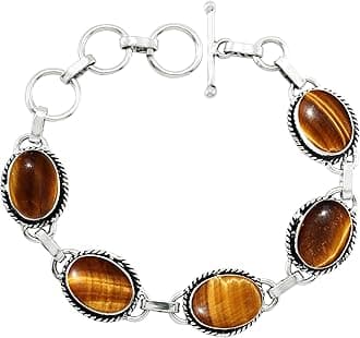 Oval Shape Natural & Synthetic Gemstones 925 Silver Plated Handmade Link Bracelets for Women - Birthstone Vintage Style Bohemian Adjustable Bracelet - Gifts for Wedding Anniversary Christmas