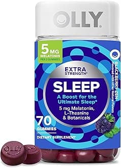 Extra Strength Sleep Gummy, Occasional Sleep Support, 5 mg Melatonin, L-Theanine, Chamomile, Lemon Balm Extracts, Sleep Aid, Blackberry Flavor - 70 Count (Packaging May Vary)
