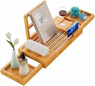 Yirilan Bamboo Bathtub Tray, Expandable Bathroom Tray, Waterproof Tray Caddy, Perfect Bath Caddy for Home Spa, Gift for Loved Ones, Bamboo