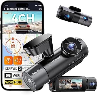N5S 4 Channel WiFi 360 Degree Dash Cam, STARVIS 2, IR Night Vision, 2.7K+1080P*2+1440P Front Rear Inside Dashcam, Voice Control, GPS, OTA Support, 24 Hours Parking Mode, Support 1TB Max