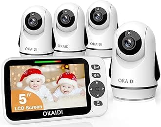 OKAIDI Video Baby Monitor with 4 Cameras, 5" Display Baby Monitor No WiFi, 30H Battery and 1000ft Range, 2-Way Talk, 8 Lullabies, Remote Pan-Tilt-Zoom Baby Camera for Baby Pet Elderly
