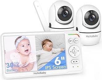 HelloBaby Baby Monitor with 2 Cameras and Audio, 6 Inch World First IPS Split Screen Baby Camera Monitor without Wi-Fi, 30 Hours Battery, ECO, 2-Way Talk, Night Vision, 1000 Feet Travel Video, Baby