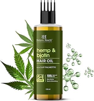 Botanic Hearth Hemp & Biotin Hair Oil for Hair Growth & Strength with Saw Palmetto – 150ml, Non-Sticky & Fast-Absorbing – 100% Natural Oils for Healthy Scalp & Hair – with Hair Oil Applicator