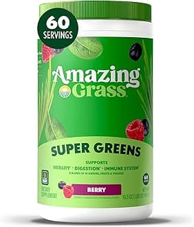 Amazing Grass Greens Blend Superfood: Super Greens Powder Smoothie Mix with Spirulina, Chlorella, Beet Root Powder, Digestive Enzymes & Probiotics, Berry, 60 Servings (Packaging May Vary)