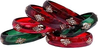 Glass bangles Kada set/Red Green Mehrun color for women (set of 6)