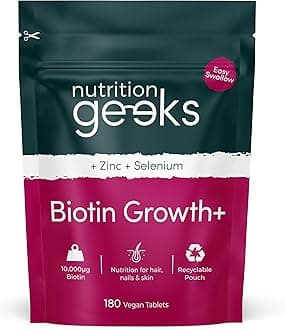 – Biotin Hair Growth Supplement - 180 Vegan Tablets Enhanced with Zinc & Selenium, Hair Vitamins Complex - Biotin 10000 mcg - Hair Skin and Nails Vitamins for Women & Men UK (Packaging Design May Vary)