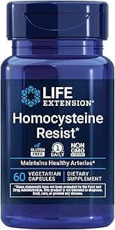 Life Extension Homocysteine Resist - For Heart & Brain, Cognitive Health Support Supplement – Vitamin B2, B6 & B12 + Folate - Once-Daily, Non-GMO, Gluten-Free - 60 Vegetarian Capsules