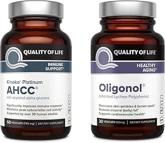 Quality of Life Kinoko Platinum AHCC 750 mg and Oligonol Lychee Extract - for Immune Support, Healthy Aging
