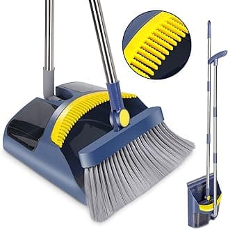 MASTERTOP Broom and Dustpan Set, Long Handled Dustpan and Brush Sets, Sweeping Brush Indoor Broom with Upright Dust Pan Combo