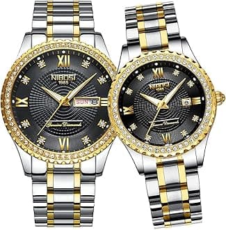 Watches for Couples Diamond Luxury Men and Women His and Hers Pair Watch Set Husband Wife Valentines Matching Wrist Watch Wedding Gifts Day Date Waterproof Quartz Analog