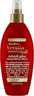 OGXFrizz-Free + Keratin Smoothing Oil Miracle Gloss Spray, 5 in 1, De-frizz & Shiny Hair, Argan Oil