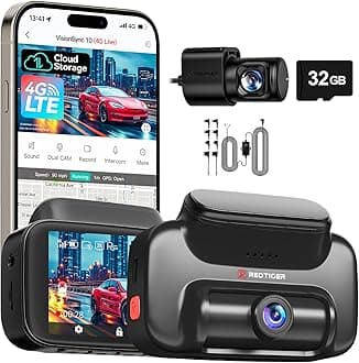 4G LTE Dash Cam Front and Rear,Remote Live Stream, 30-Day Cloud Storage, 2.5K + 1080P, Emergency Alert, GPS, Built-in SIM (AT&T), Parking Monitor, 32GB Card & Hardwire Kit Included (VS10)