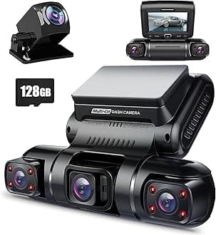 PRUVEEO Dash Cam, 4 Channel Camera FHD 1080Px4, Front, Left, Right and Rear, Front and Rear Inside, Built in GPS WiFi, 256 GB Max, Free 128GB Card, D90-4CH, D90-4CH-128G-CA