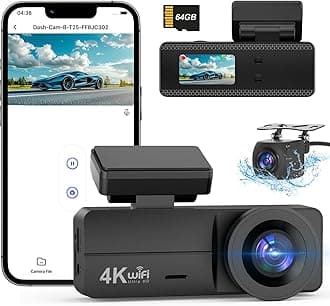 4K Dash Cam Front and Rear, WiFi Dash Cam with 64GB Card, 4K+1080P Dash Camera for Cars, WiFi Car Camera with App Control, 1.47" Screen DashCam with 24H Parking Monitor,G-Sensor