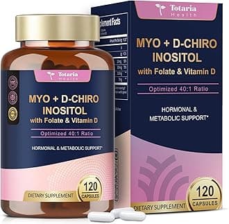 Totaria Inositol Supplement for Women with Vitamin D3, Folate, 40:1 Ratio Myo-Inositol 3000mg & D-Chiro Inositol 75mg Complex, (Vitamin B8) Inositol Capsules, 120 Capsules, 40 Servings