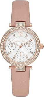 Michael KorsParker Analogue Quartz Watch with Pink Leather Strap for Women MK2914
