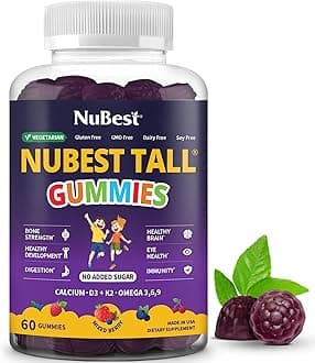 NuBest Tall Gummies for Kids Age 2+ & Teens | Bone Strength, Immunity, Digestive Health with Calcium, Vitamin D3, K2, B Complex, Magnesium, Zinc | 20+ Vitamins Berries Gummies, No Added Sugar