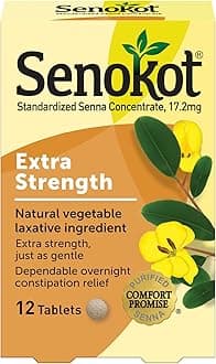 Senokot Extra Strength, 12 Tablets, Natural Vegetable Laxative Ingredient for Gentle Dependable Overnight Relief of Occasional Constipation