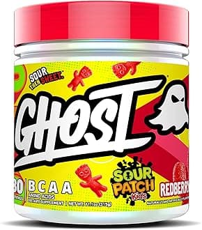 GHOST BCAA Powder Amino Acids Supplement, Sour Patch Kids Redberry - 30 Servings - Sugar-Free Intra, Post & Pre Workout Amino Powder & Recovery Drink, 7G BCAA