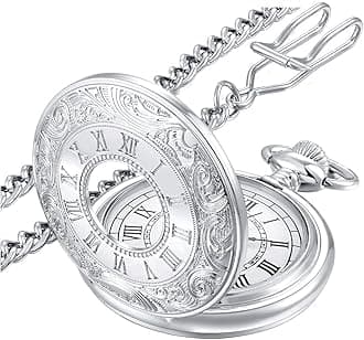 LYMFHCH Vintage Pocket Watch Roman Numerals Scale Quartz Pocket Watches with Chain Christmas Graduation Birthday Gifts Fathers Day