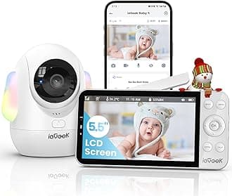 ieGeek 5.5" Baby Monitor,Audio Monitor with 2.5K Ultra HD 2.4G&5Ghz WiFi Camera,Night Light,Face Covering&Cry Detection,Two-Way Talk,Night Vision,Temp&Humidity Sensor,4000mAh Battery,App Control